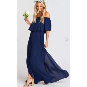 Bridesmaids Navy Show Me Your Mumu Off Shoulder Maxi Dress Gown Sz M Hacienda